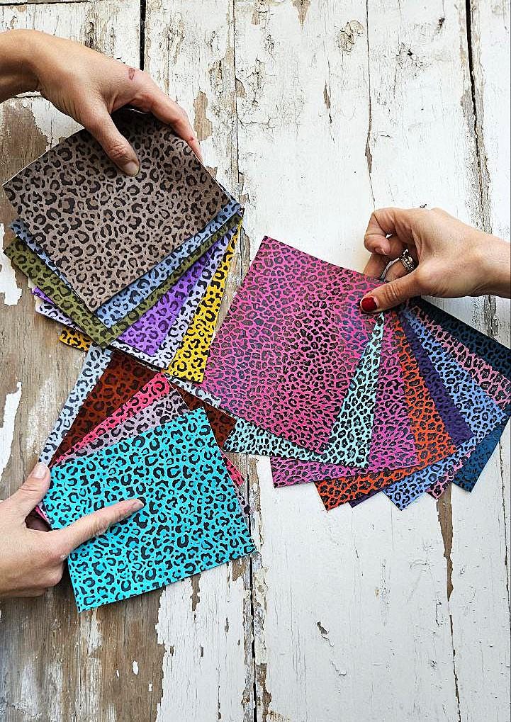 Colorful Leopard Print Leather Scraps, Multicolor Animal Print Offcuts, Random Assorted Cheetah Pieces for Crafts and DIY 6x5" 15x12 RT73/B