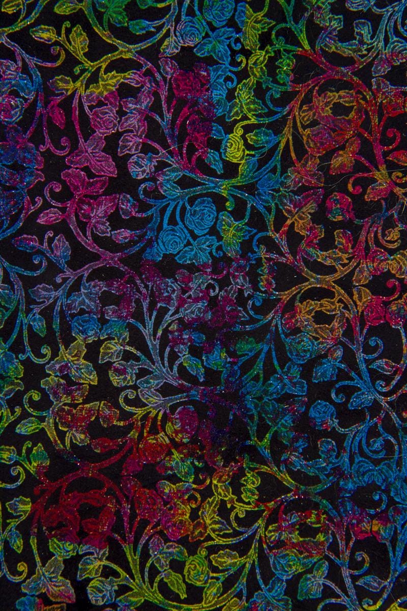 Multicolor FLORAL textured leather skin, colorful flower print on black suede goatskin, ideal for crafting B17088-ST La Garzarara