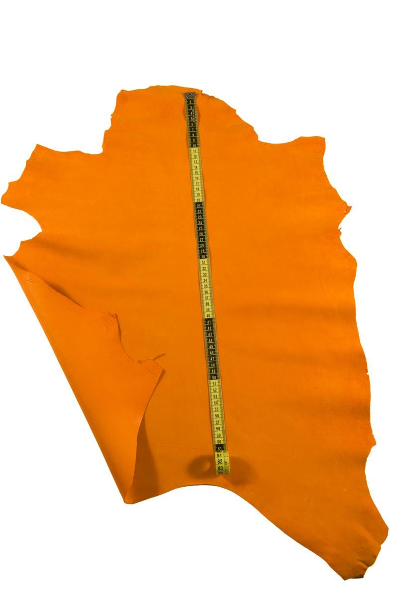 Orange Fine Suede Leather Hide, Genuine Goat Velvet Skin Premium Italian Leather B17069-TU La Garzarara