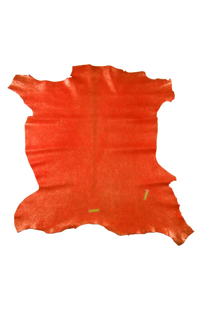 Bundle Orange leather skins, Orange metallic textured Leather Hides for Bags, Wallets & Crafts, set of 3 skins B17122-MT La Garzarara