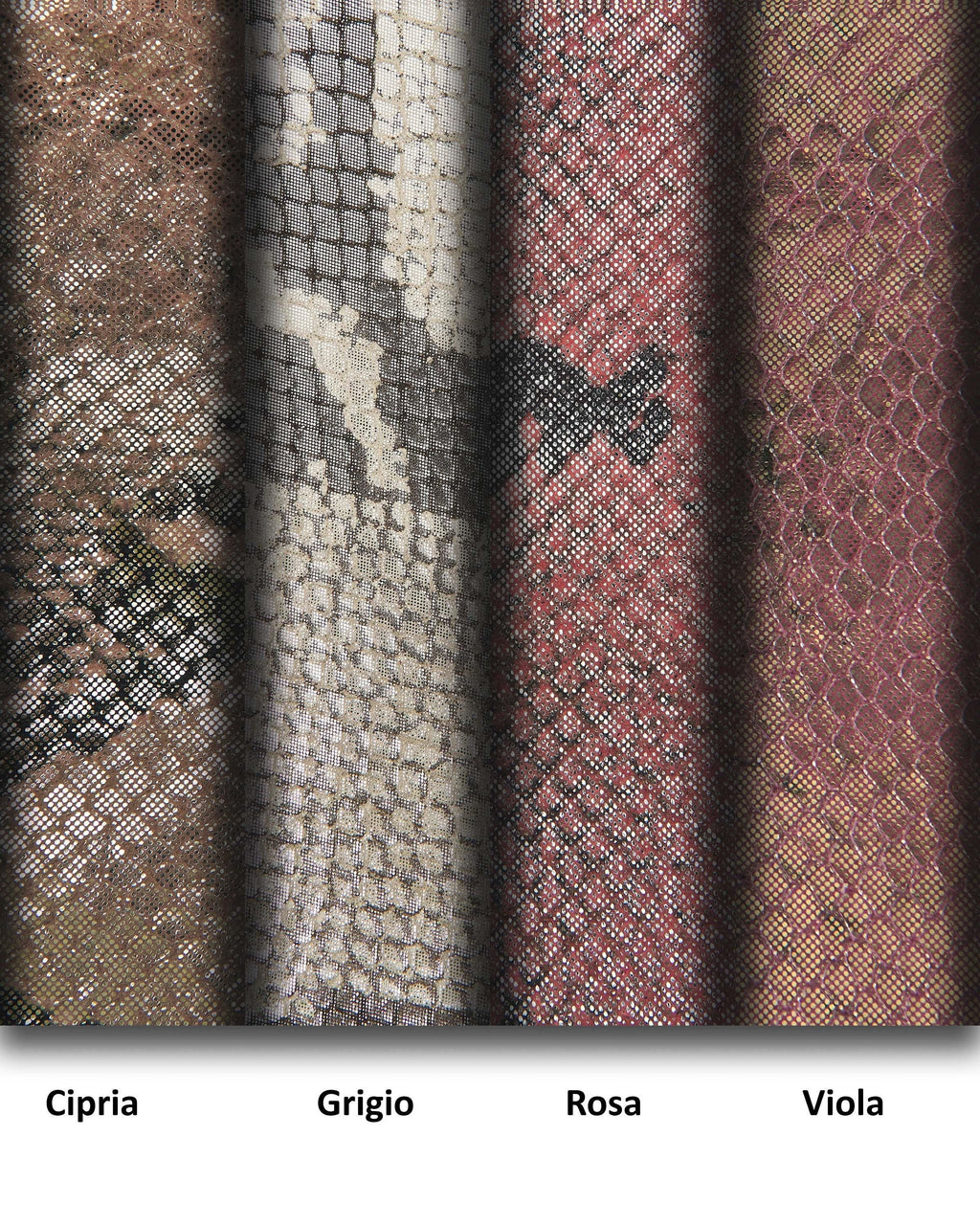 Python Print Leather Hide, Glitter Laminated Snake Skin, Metallic Genuine Leather, Blush Grey Pink Purple, B16666-MT La Garzarara