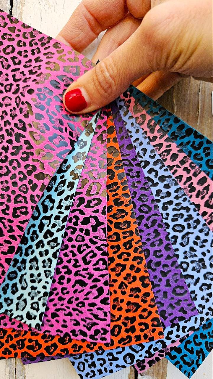 Colorful Leopard Print Leather Scraps, Multicolor Animal Print Offcuts, Random Assorted Cheetah Pieces for Crafts and DIY 6x5" 15x12 RT73/B