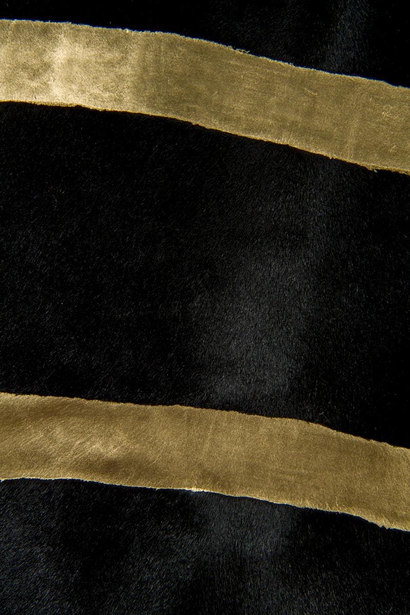 Black Hair-on Leather with Gold Stripes, Zebra Print Ponyskin Leather, Genuine pony hair Leather hide for Accessories B17092-CV La Garzarara