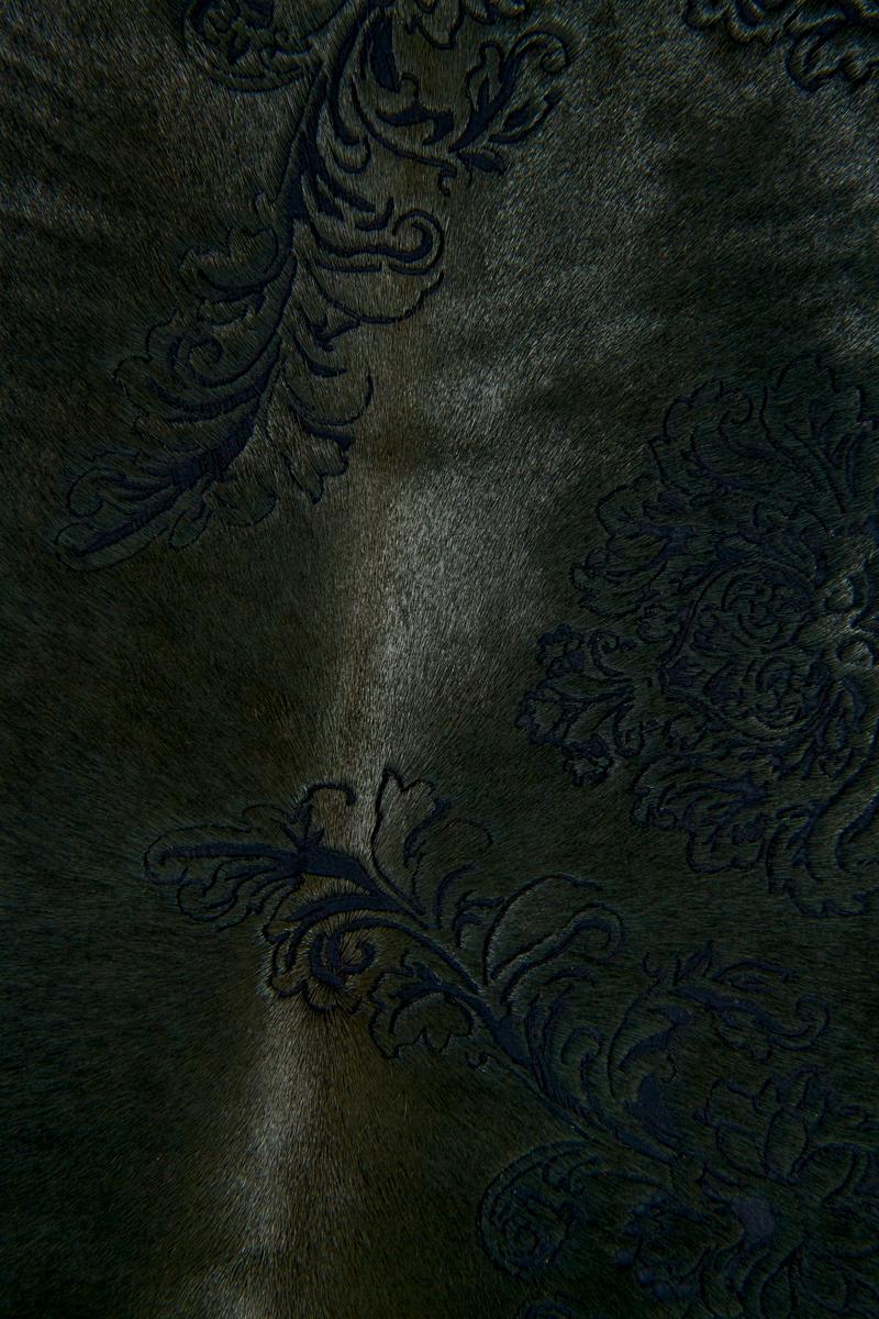 Greenish gray FLORAL textured pony calfskin, flower print on soft fine hair on leather hide B17097-CV La Garzarara