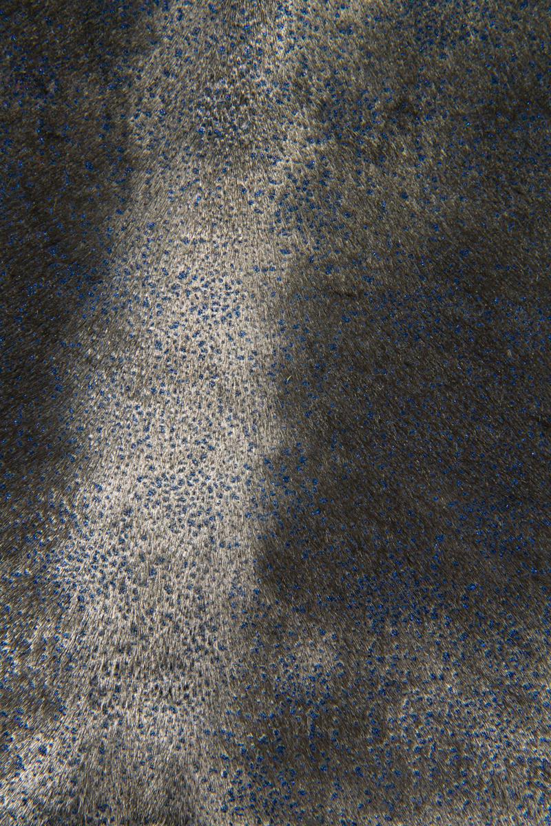 METALLIC hair on leather hide, blue GLITTER print on steel metal pony calfskin, luxurious hairy cowhide for crafting B17098-CV La Garzarara