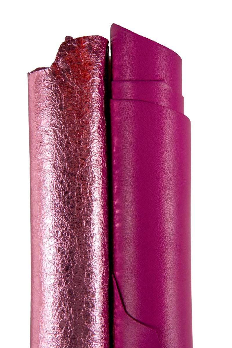 Fuchsia matching leather skins, lot of metallic pink leather and smooth magenta hides for handbags bold color B16977-MT La Garzarara
