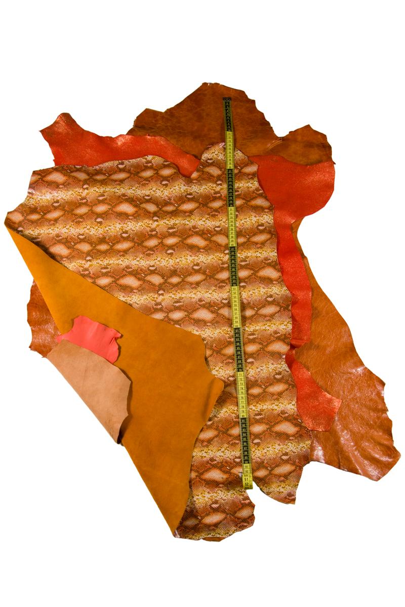 Bundle Orange leather skins, Orange metallic textured Leather Hides for Bags, Wallets & Crafts, set of 3 skins B17122-MT La Garzarara