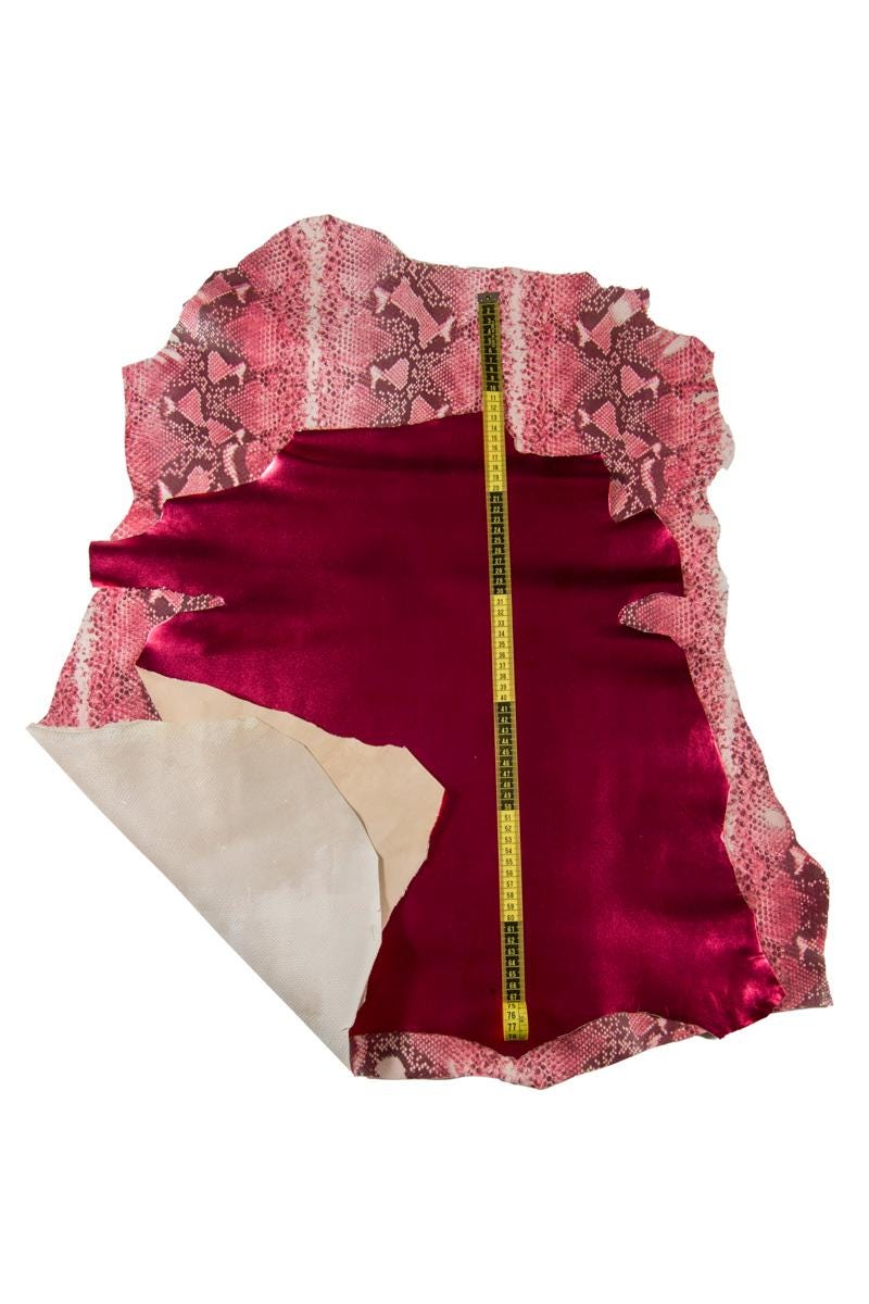 Raspberry RED goat skins, Set of printed hide and smooth soft metallic leather hides for craft tooling B16989-MT(st)