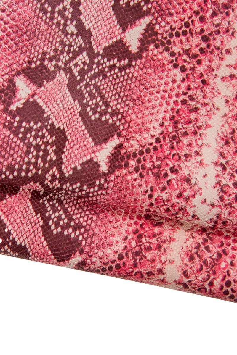 Raspberry RED goat skins, Set of printed hide and smooth soft metallic leather hides for craft tooling B16989-MT(st)