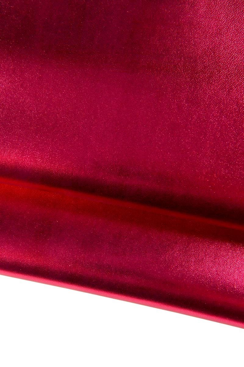 Raspberry RED goat skins, Set of printed hide and smooth soft metallic leather hides for craft tooling B16989-MT(st)