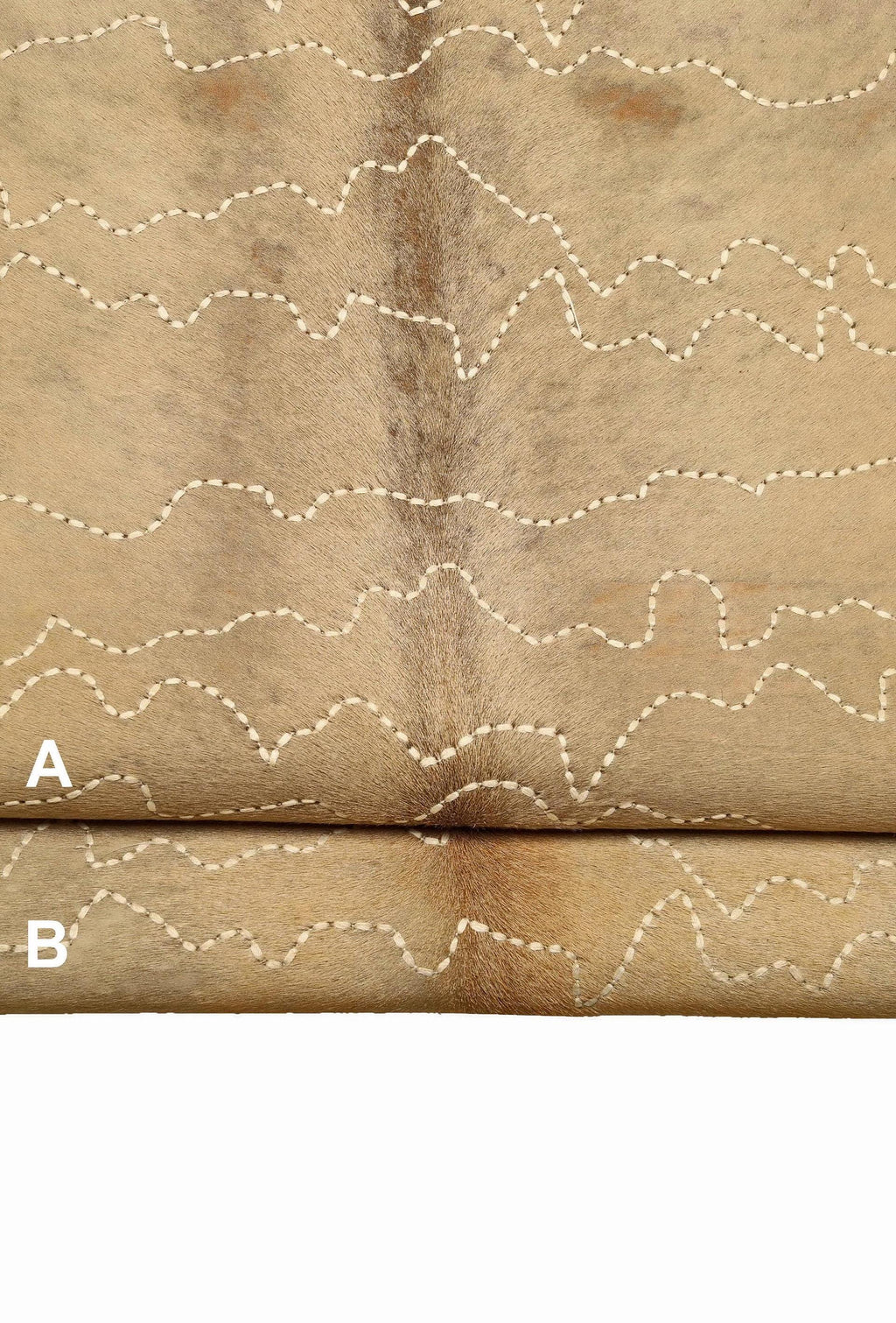 BEIGE HAIR on leather hide, embroidered hairy cowhide, vintage super soft pony effect calfskin B14254-CV La Garzarara