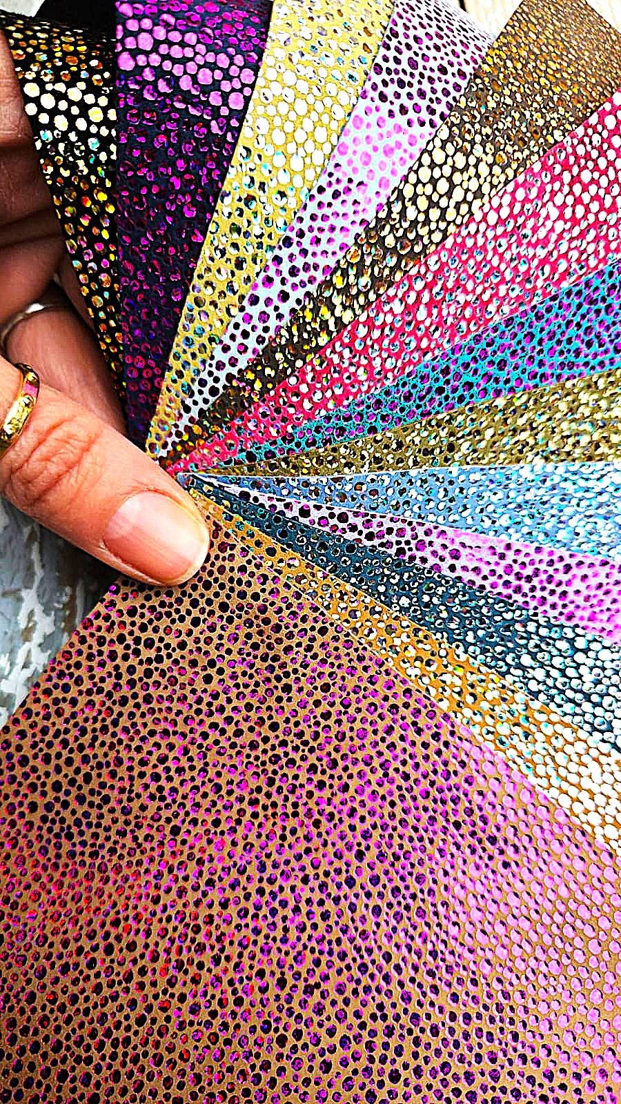 Iridescent Leather Scraps Set of 10, Holographic Shimmer and Color Shift Pieces for Earrings Jewelry and Crafts 6x5" / 15x12 cm RT261