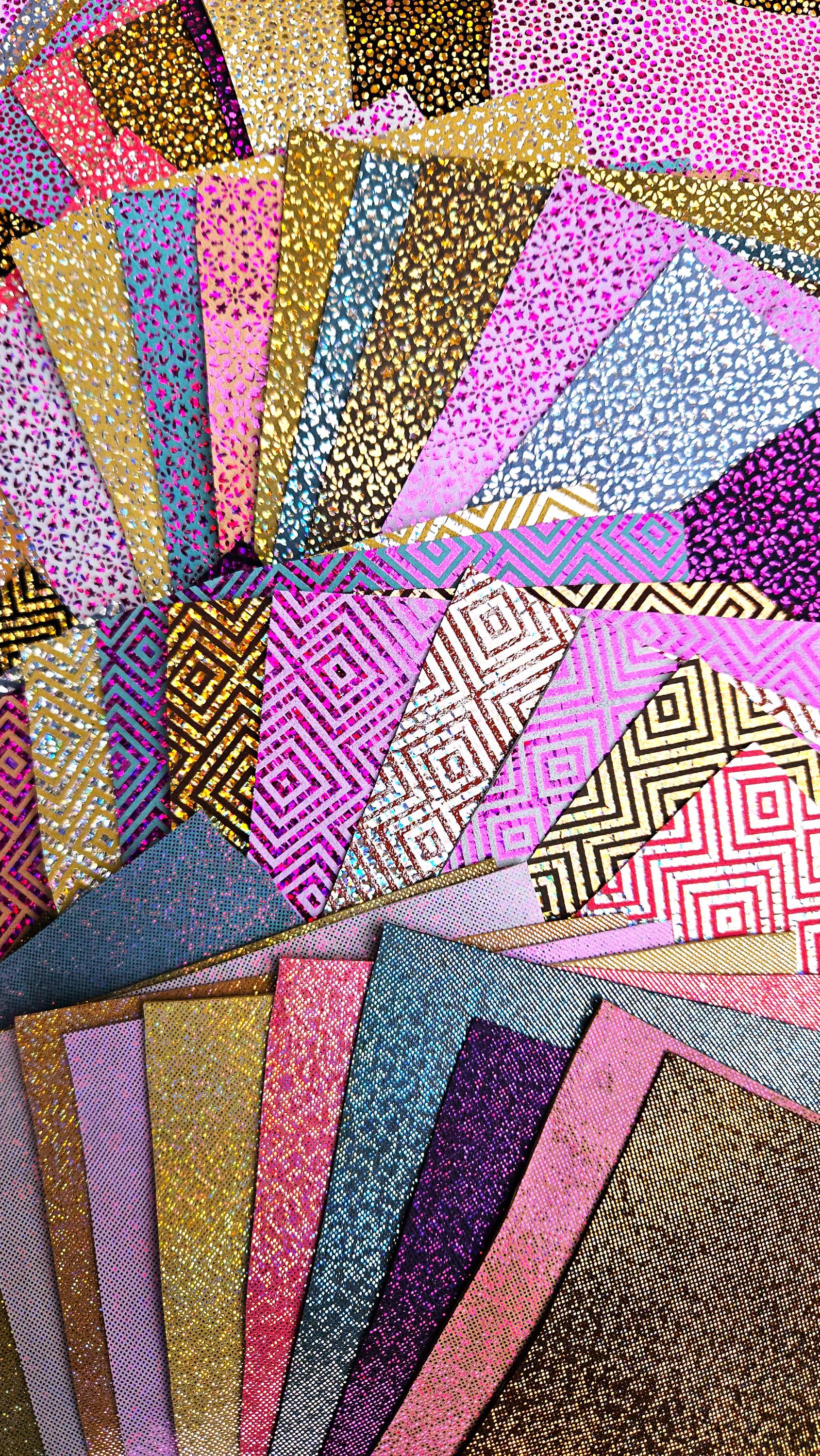 15 Glitter metallic leather scraps, multicolor tones, random selection, pieces selected from the colors of the photos 6x5" / 15x12 cm RT265