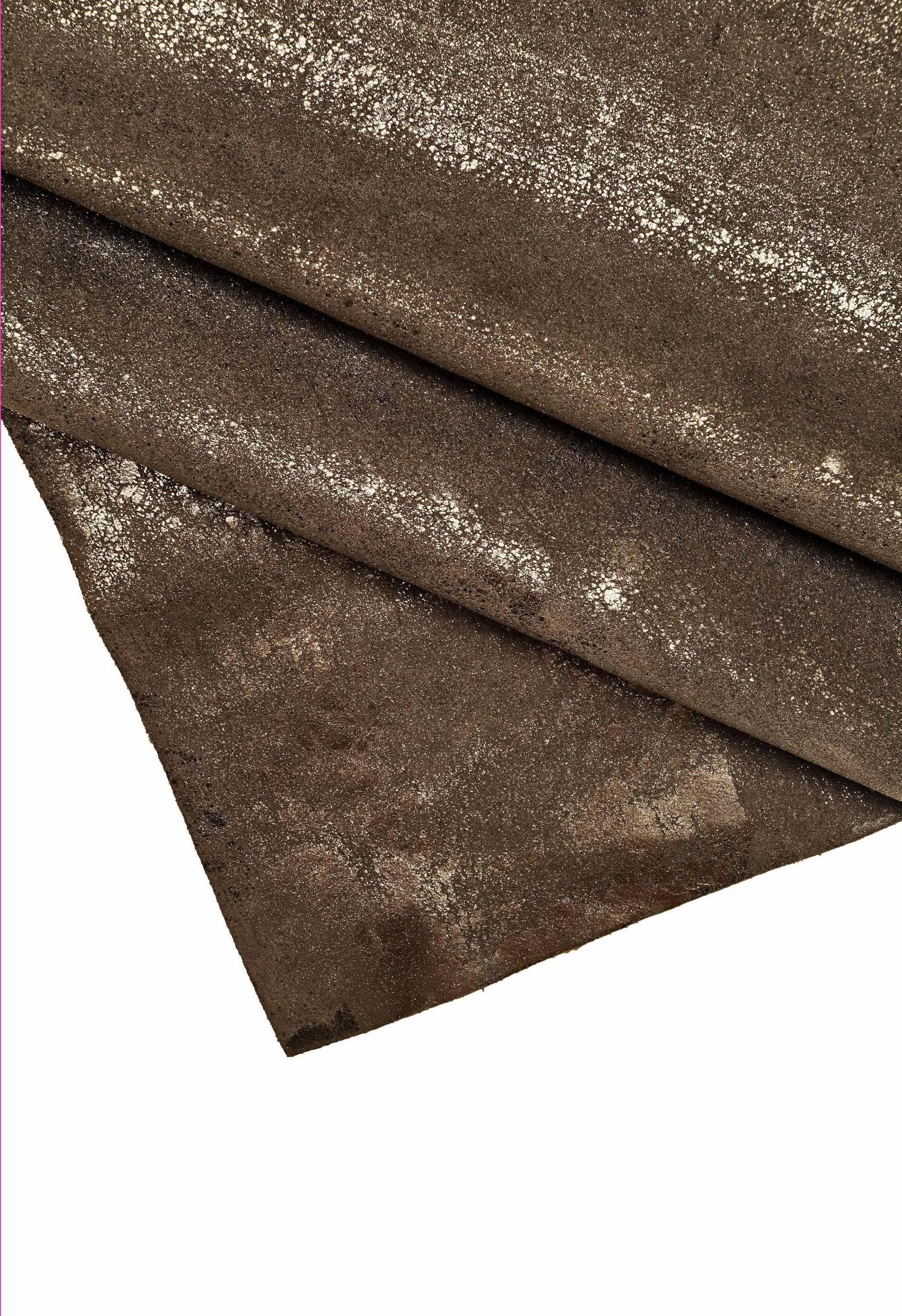 DARK GRAY metallic suede leather hide, plomb shiny calfskin, vintage cowhide B14290-MT(st) La Garzarara