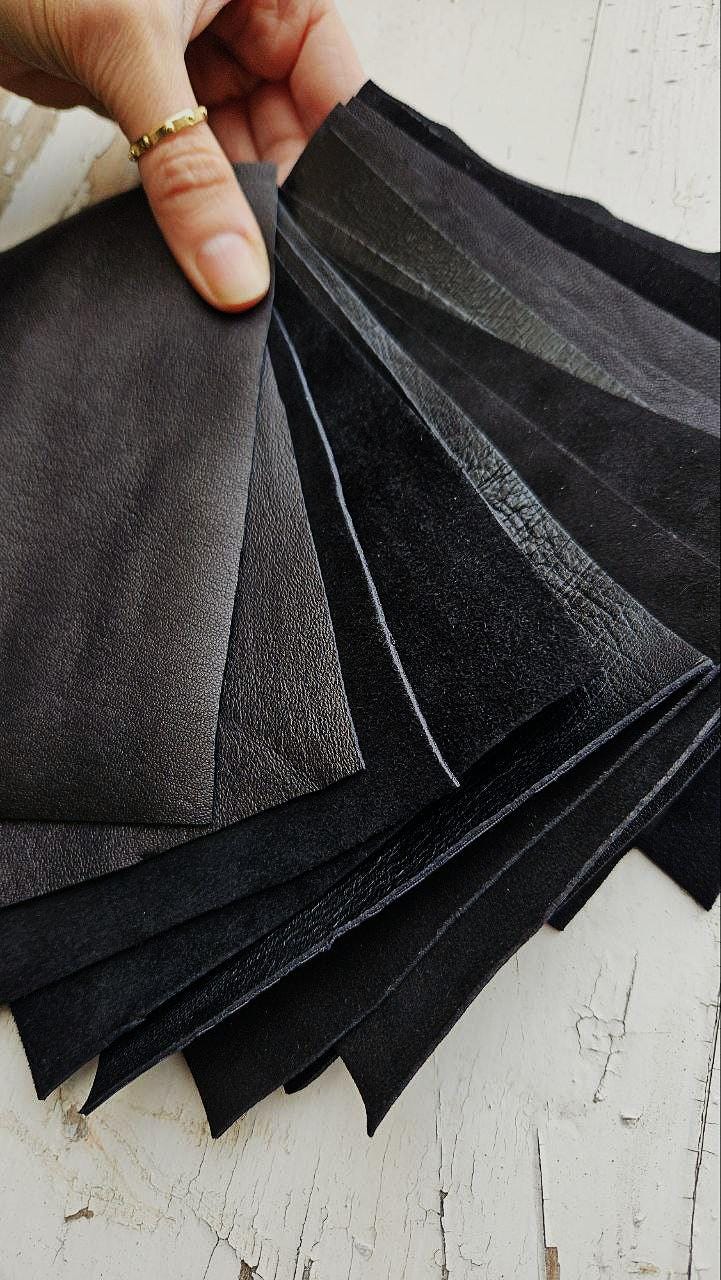 Stretch Suede and Nappa Scraps, Textile Backed Leather Pieces, Soft Elastic Offcuts for Garment and Costume Crafts 6x5" / 15x12 cm RT267