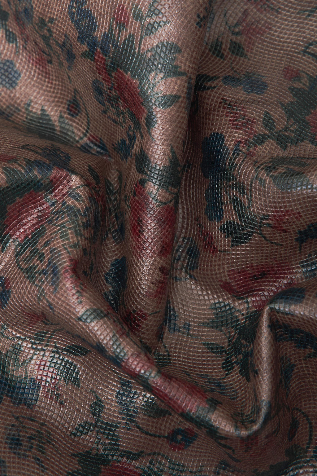 Vintage floral printed leather hide, flower pattern micro grain green skin, retro style leather for bags craft B16550-ST
