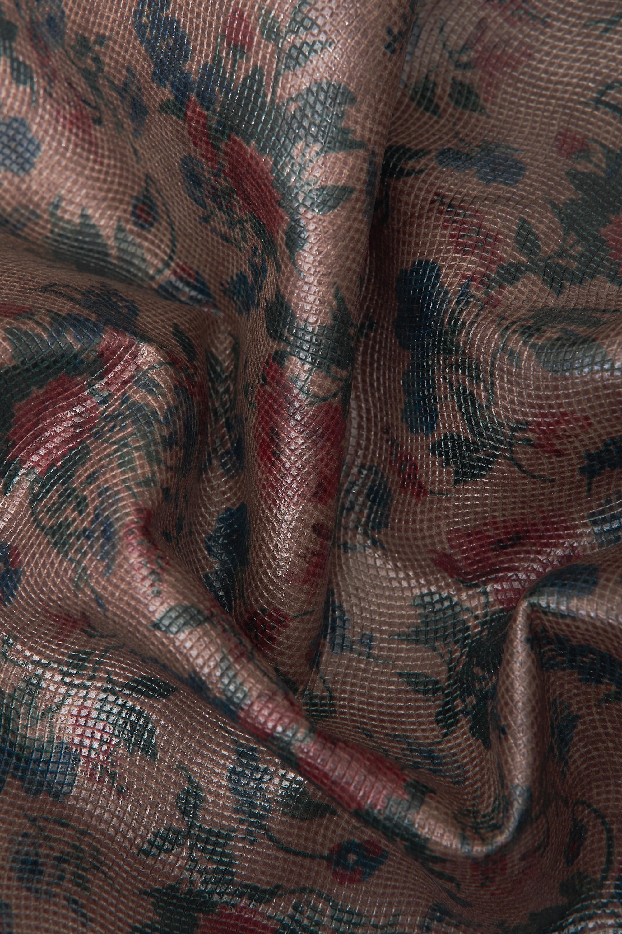 Vintage floral printed leather hide, flower pattern micro grain green skin, retro style leather for bags craft B16550-ST