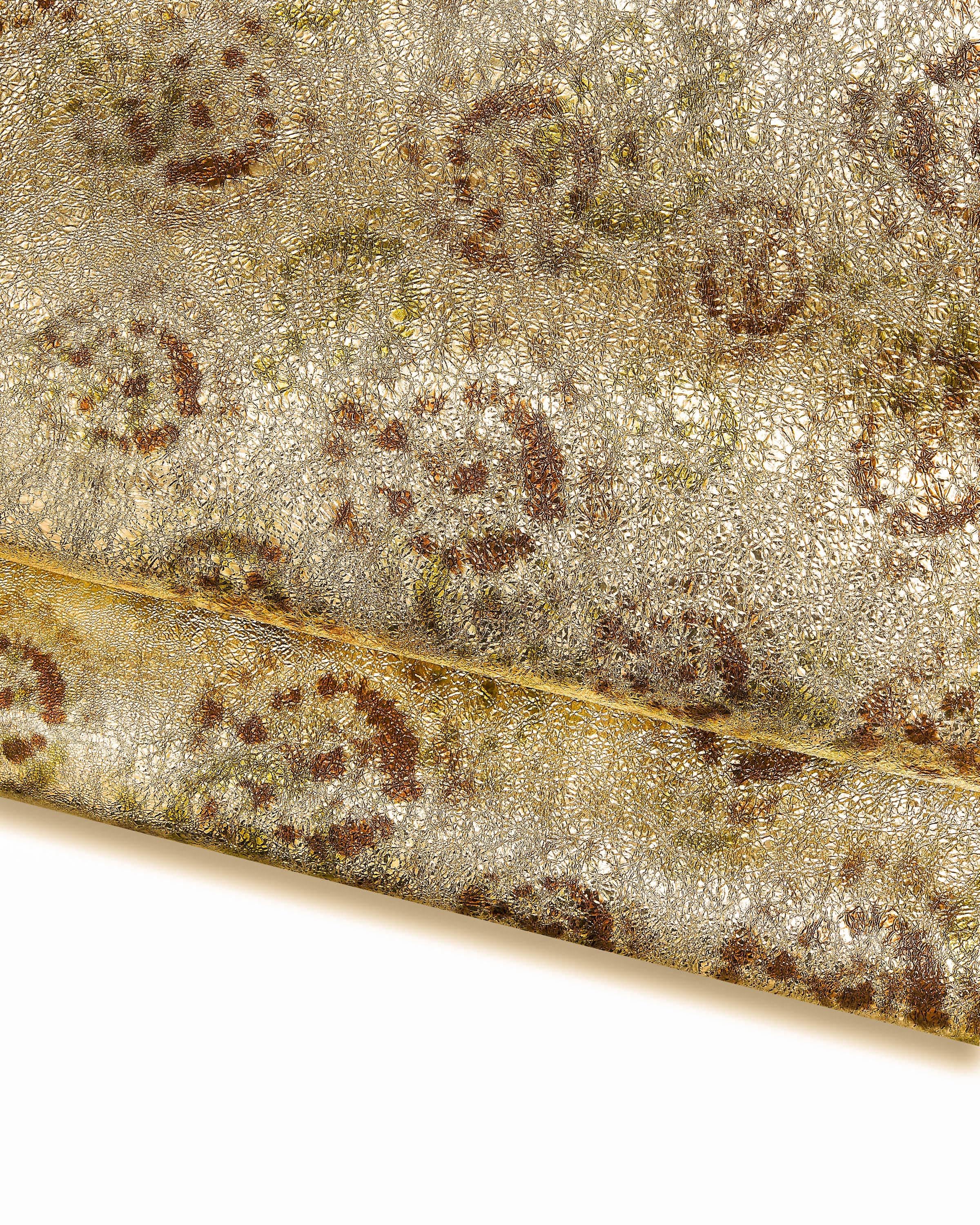Light GOLD leather skin, metallic textured goatskin, platinum wrinkled dappled hide for hobbyists B17246-MT(ST) La Garzarara