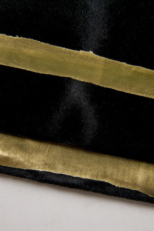 Black Hair-on Leather with Gold Stripes, Zebra Print Ponyskin Leather, Genuine pony hair Leather hide for Accessories B17092-CV La Garzarara