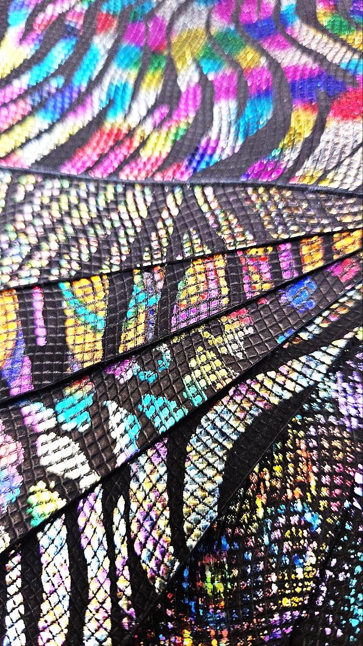 Prismatic Leather Scraps, Holographic Iridescent Offcuts, Rainbow Metallic Animal Print Leather 6x5" / 15x12 cm RT76/B