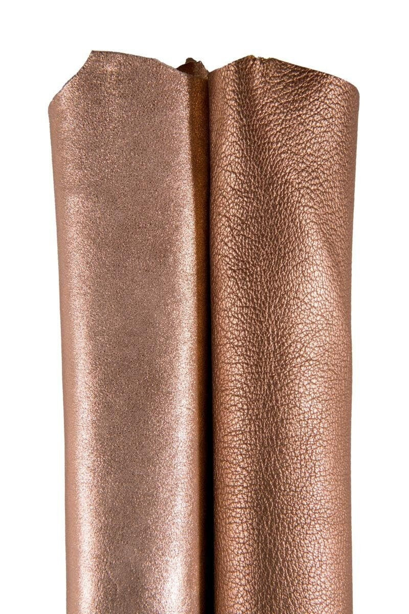Copper metallic leather bundle, Rose gold pebbled hide and smooth bronze skin coordinated for luxury bags craftB16980-MT La Garzarara