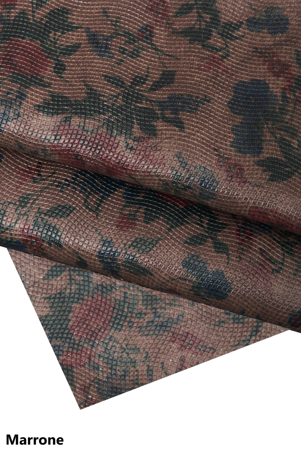 Vintage floral printed leather hide, flower pattern micro grain green skin, retro style leather for bags craft B16550-ST