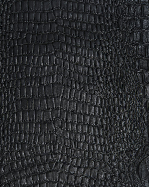 Black CROCODILE embossed leather skin, ALLIGATOR printed goatskin, soft semi glossy hide for diy projects B19879-TB La Garzarara