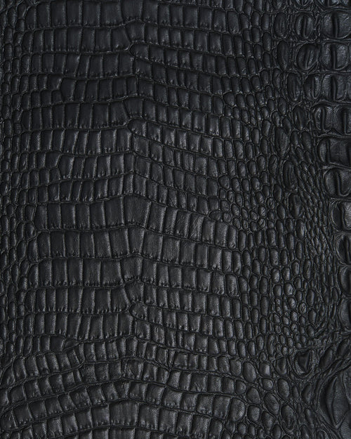 Black ALLIGATOR PRINTED leather skin, crocodile embossed goatskin, glossy soft hide for hobbyists B19877-TB La Garzarara