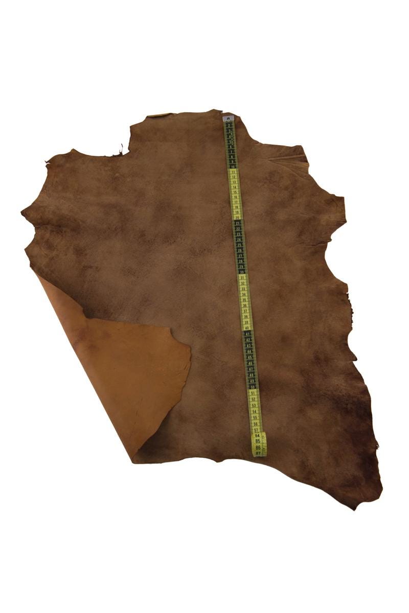 Vintage brown suede goat leather hide, aged effect soft goatskin skin for leather craft B17242-VT La Garzarara