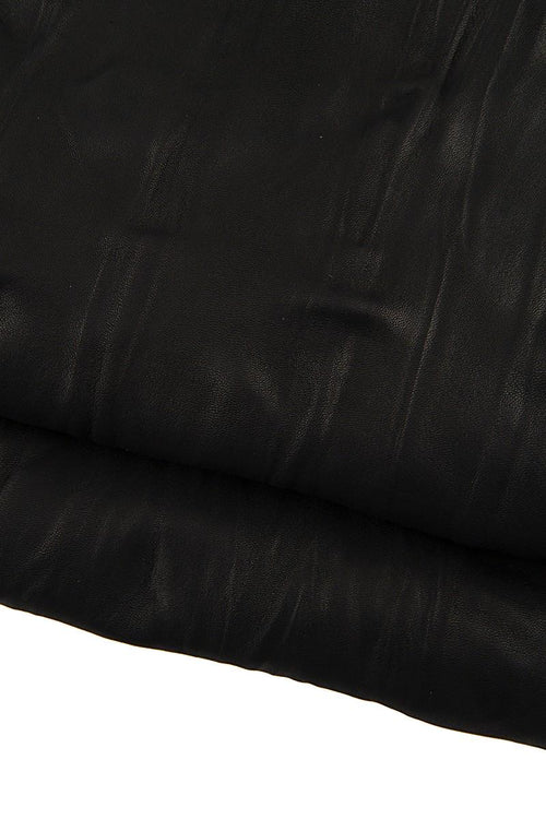 Black WRINKLED leather skin, semi glossy sporty soft goatskin, cortex like print on hide B17366-TB La Garzarara