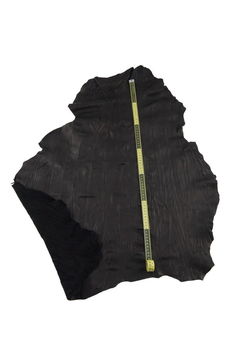 Black WRINKLED leather skin, semi glossy sporty soft goatskin, cortex like print on hide B17366-TB La Garzarara