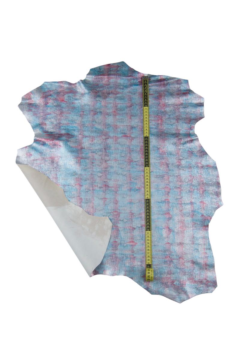 Blue Watercolor Print Leather Hide, Pastel Artistic Leather Skin, Denim Metallic tie dye goat lB17355-MT(st) La Garzarara
