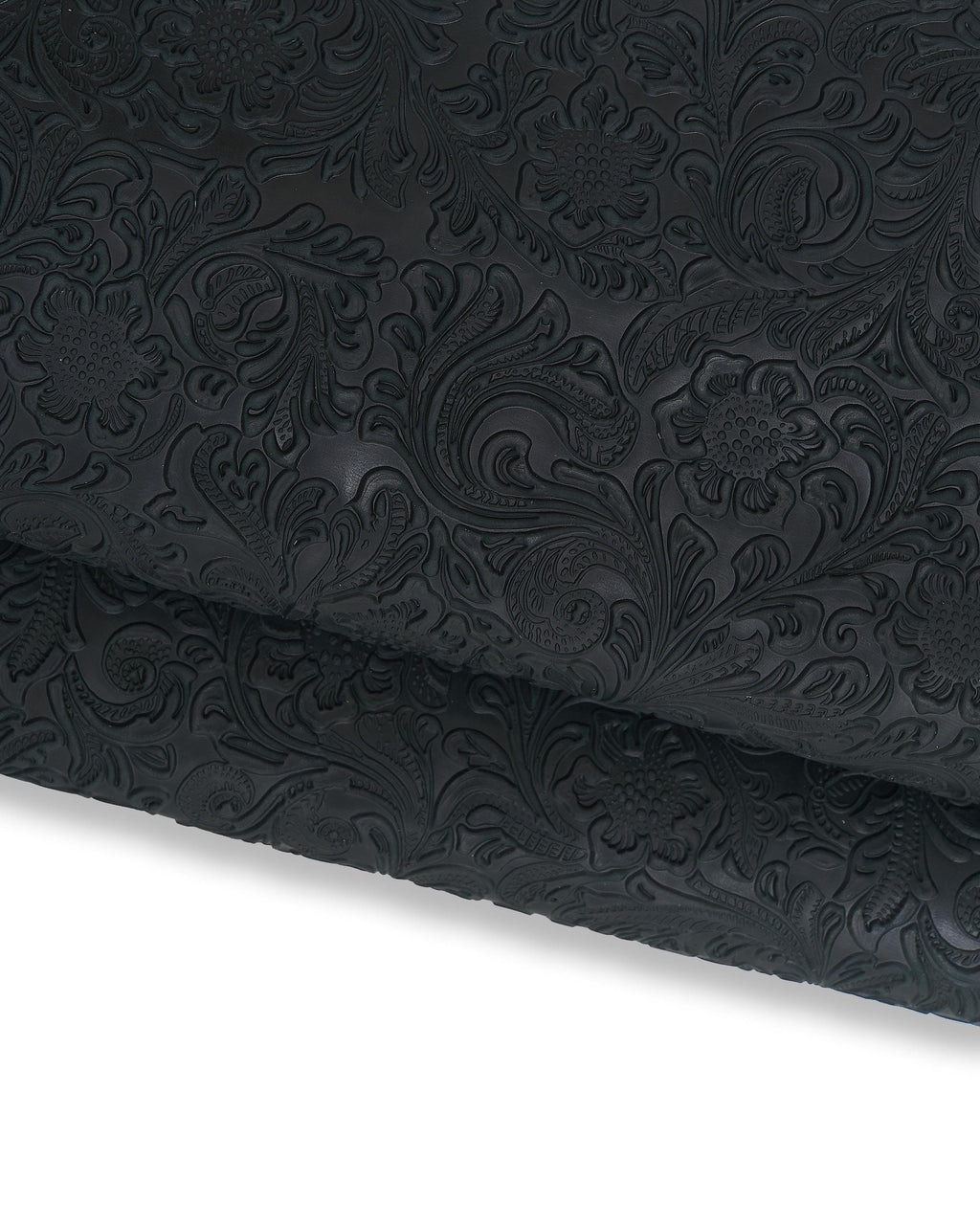 Dark green FLORAL embossed leather hide, CHARRO pattern on calfskin, flower print on semi stiff cowhide 1.0 - 1.2 mm B17234-ST La Garzarara
