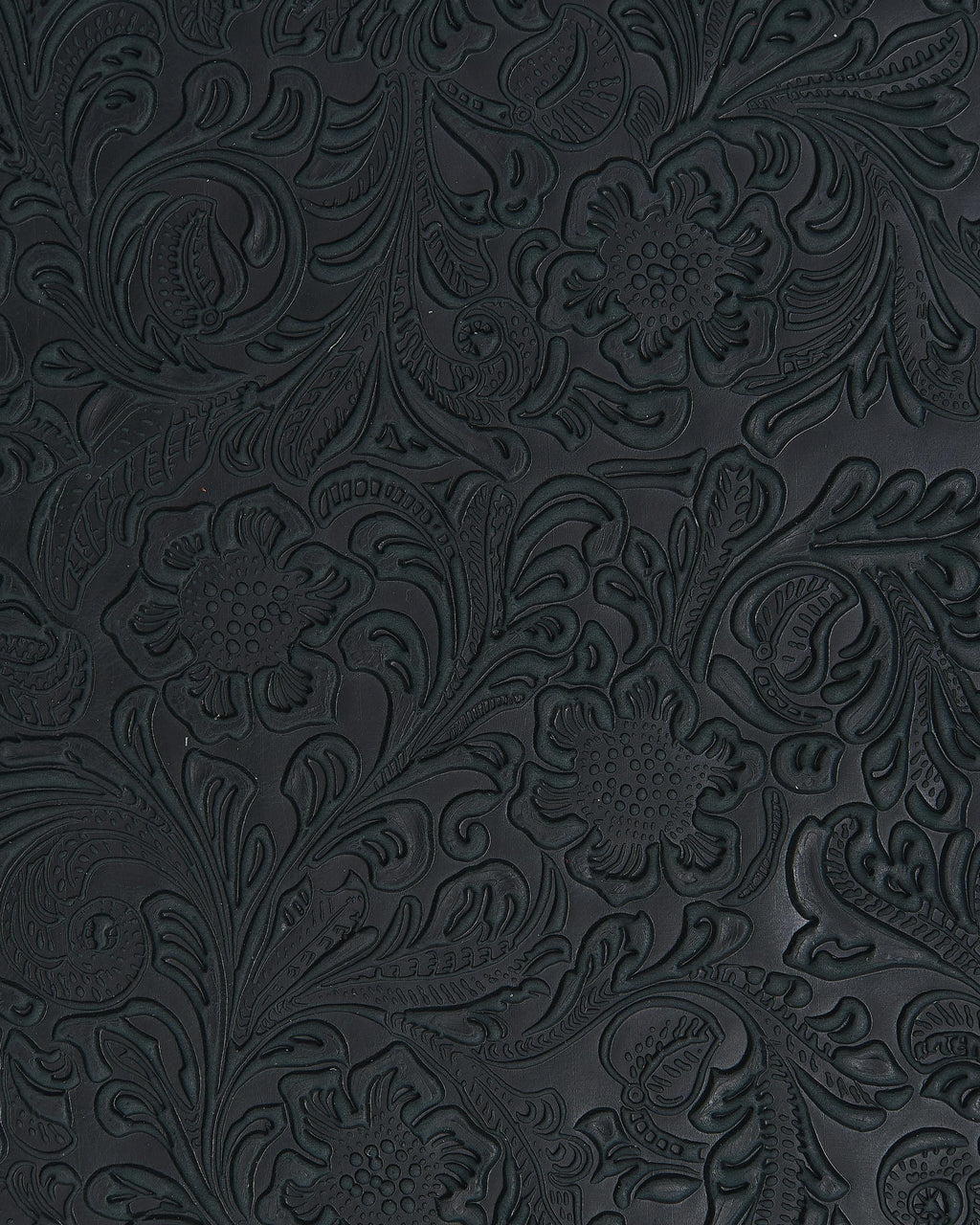 Dark green FLORAL embossed leather hide, CHARRO pattern on calfskin, flower print on semi stiff cowhide 1.0 - 1.2 mm B17234-ST La Garzarara
