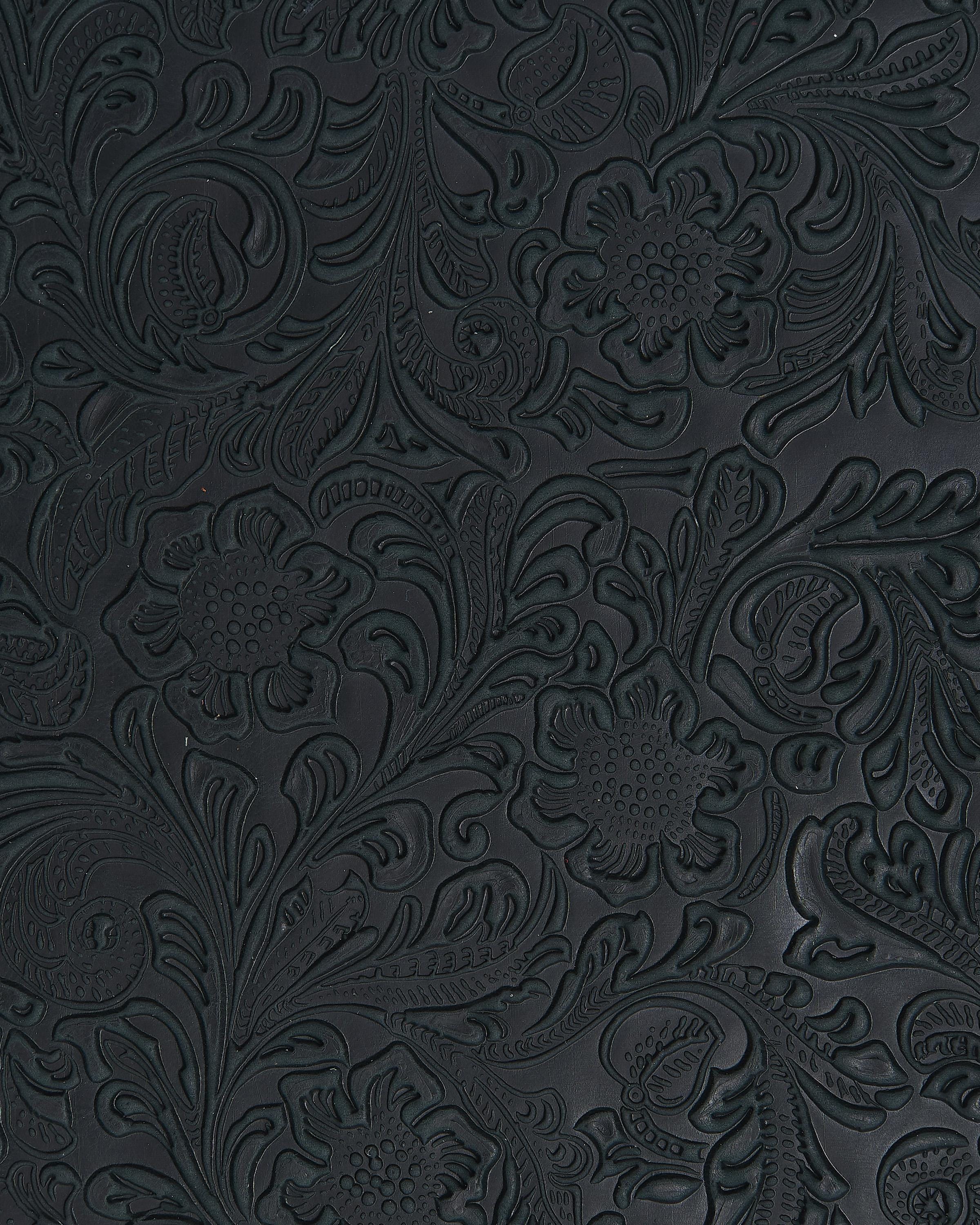 Dark green FLORAL embossed leather hide, CHARRO pattern on calfskin, flower print on semi stiff cowhide 1.0 - 1.2 mm B17234-ST La Garzarara