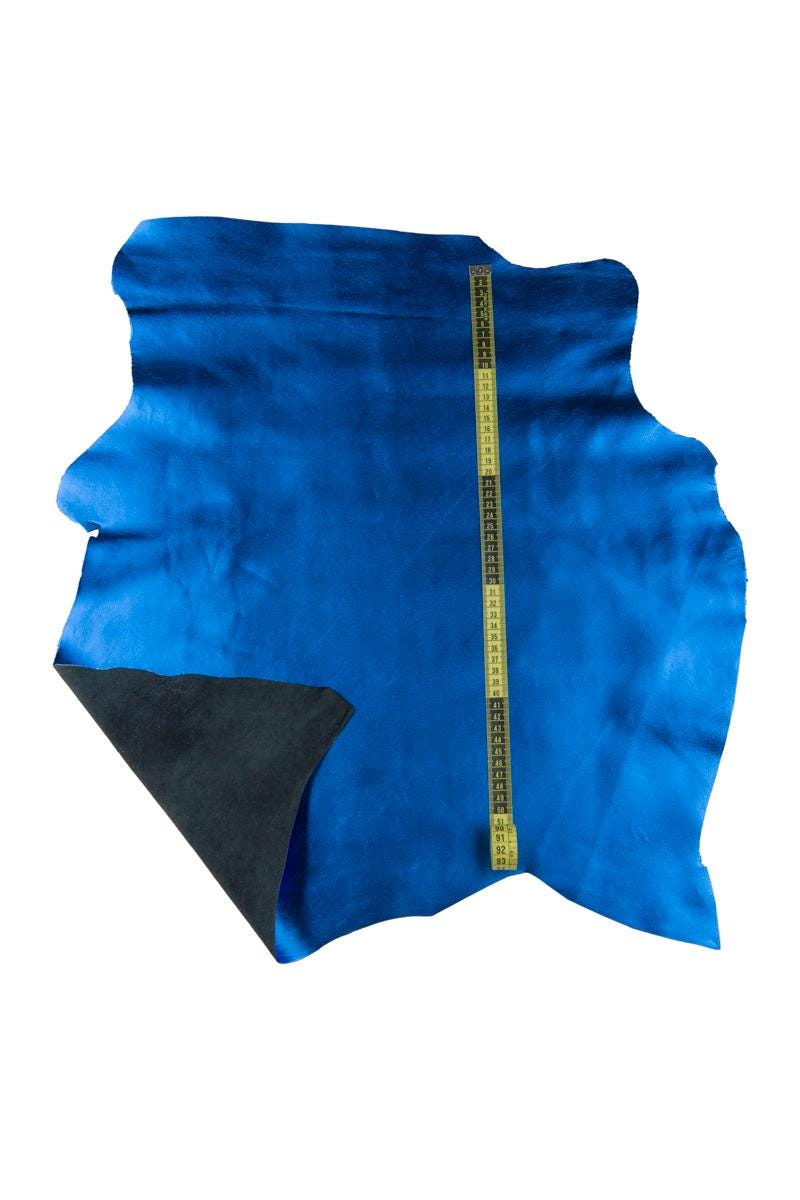 BLUETTE leather skin, smooth metallic goatskin, electric blue soft hide for hobbyists 0.7 - 0.8 mm B17314-MT La Garzarara