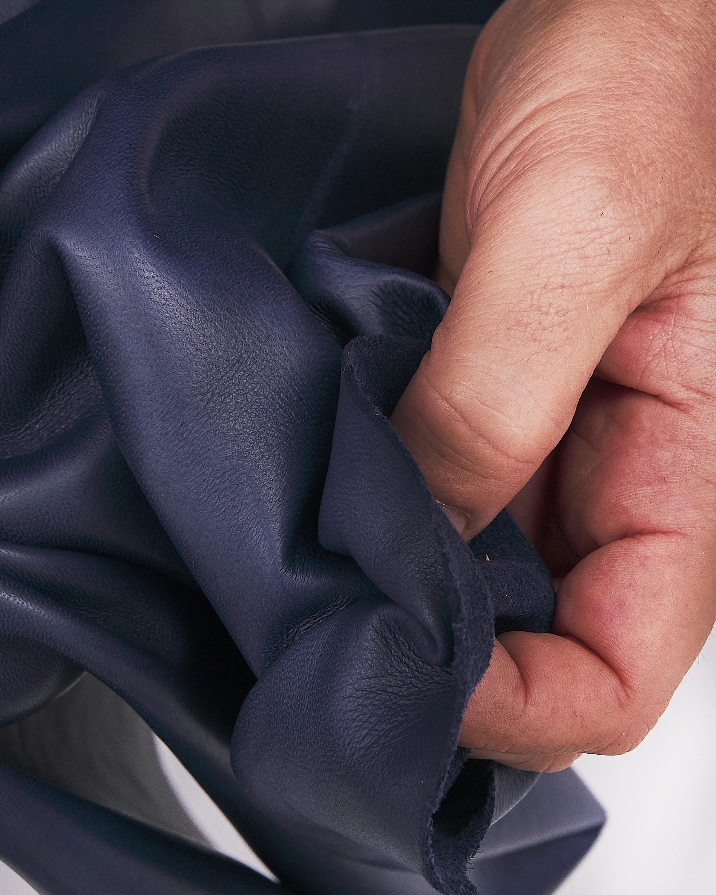 Blue Smooth Lambskin Leather, Suplle Garment Hide Blue INDIGO , premium NAPPA leather skin for clothing B17595-TU La Garzarara