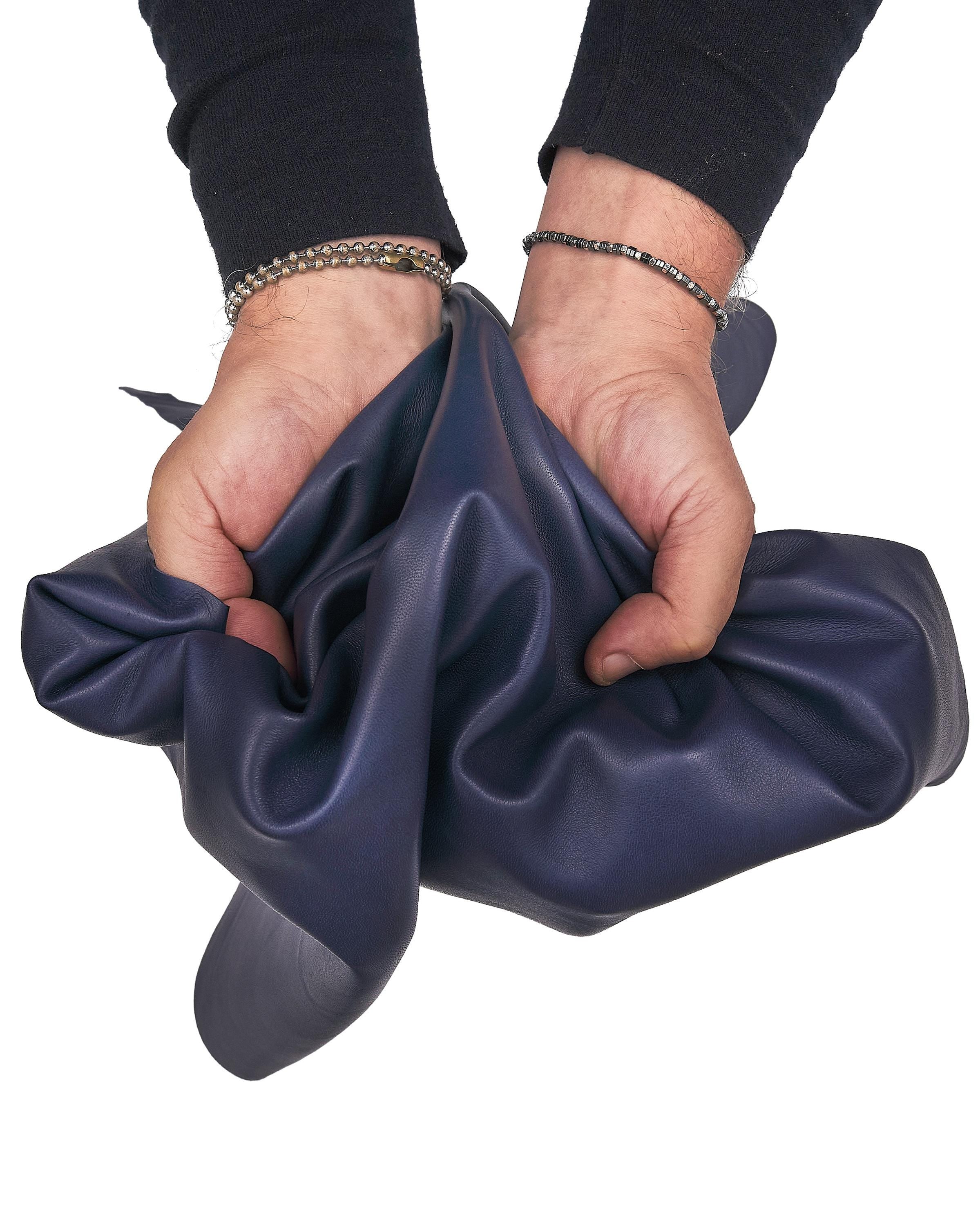 Blue Smooth Lambskin Leather, Suplle Garment Hide Blue INDIGO , premium NAPPA leather skin for clothing B17595-TU La Garzarara