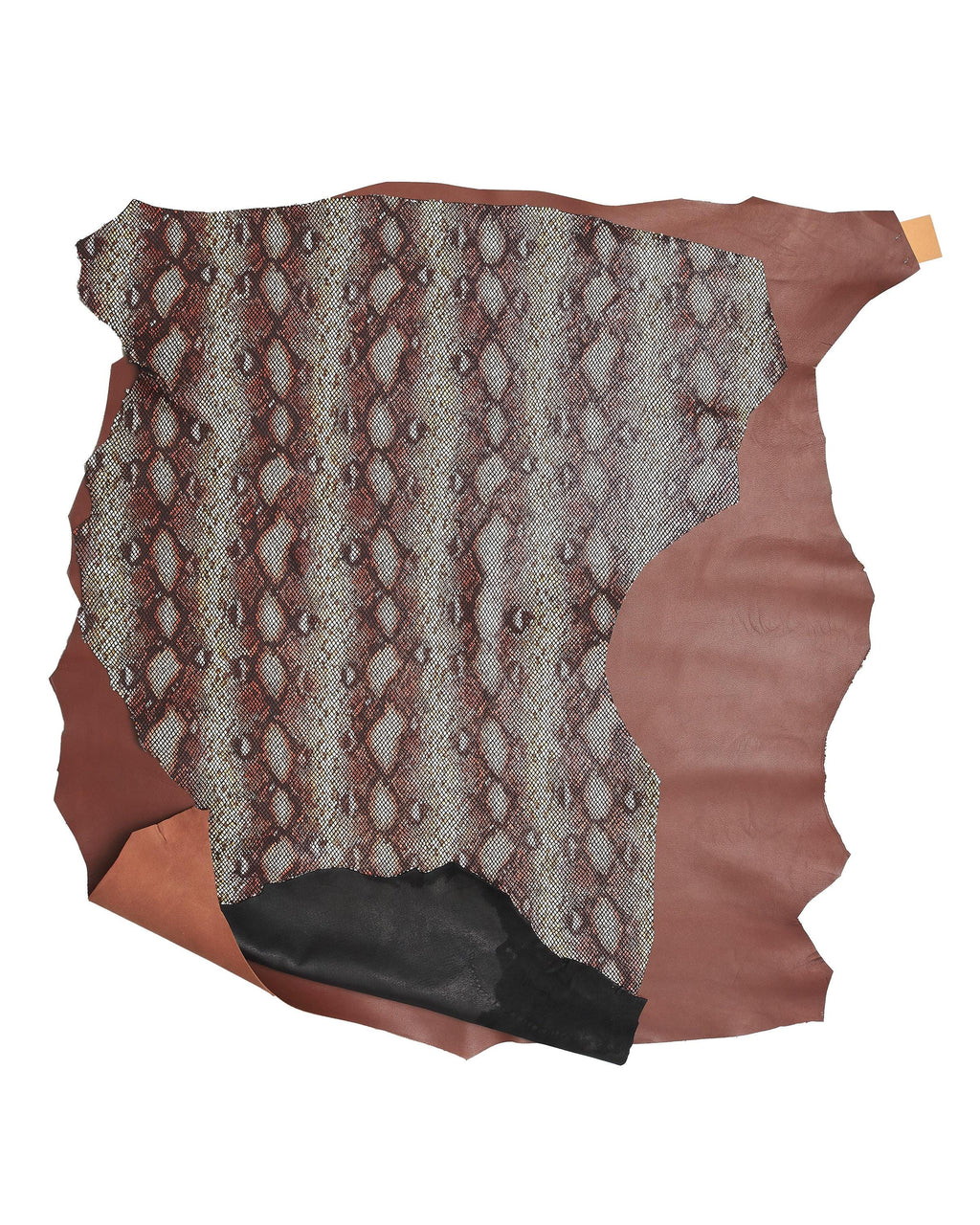 Brown PYTHON leather hide smooth and reptile embossed, warm cognac snake pattern textured skin full hides set B17168-ST La Garzarara