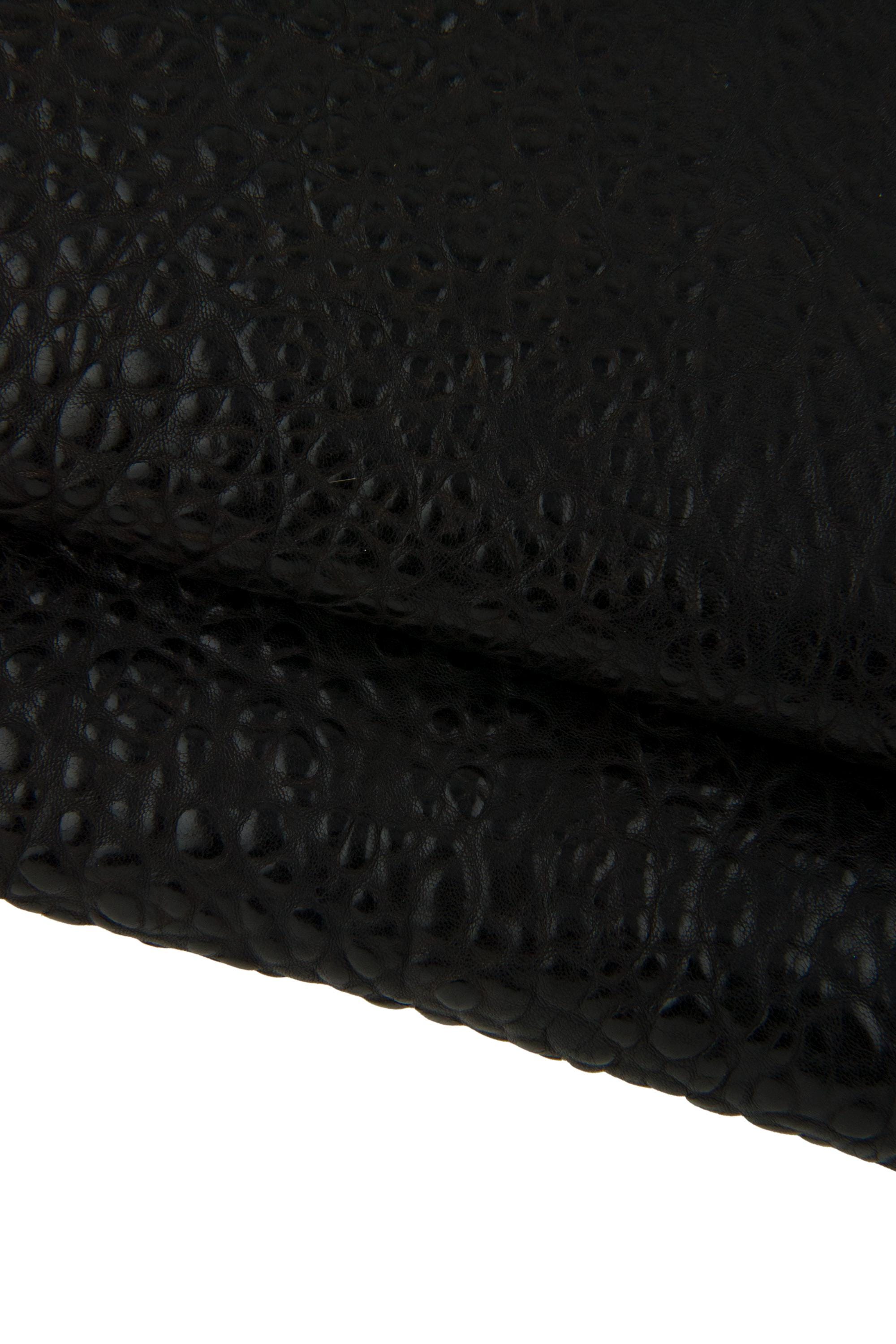 Black BUBBLE Print effect sheepskin, glossy sporty leather hide, grain lambskin for crafting B17451-TB La Garzarara