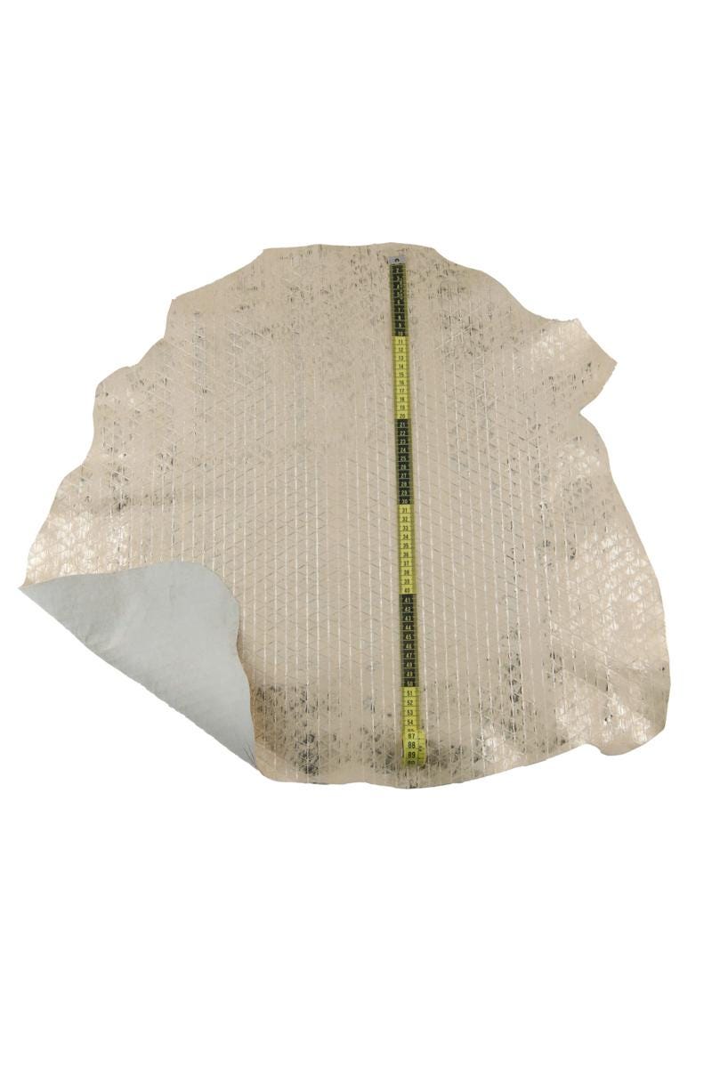 Light gold metallic leather hide, GEOMETRICAL printed goatskin, soft bleached skin B17359-MT(ST) La Garzarara