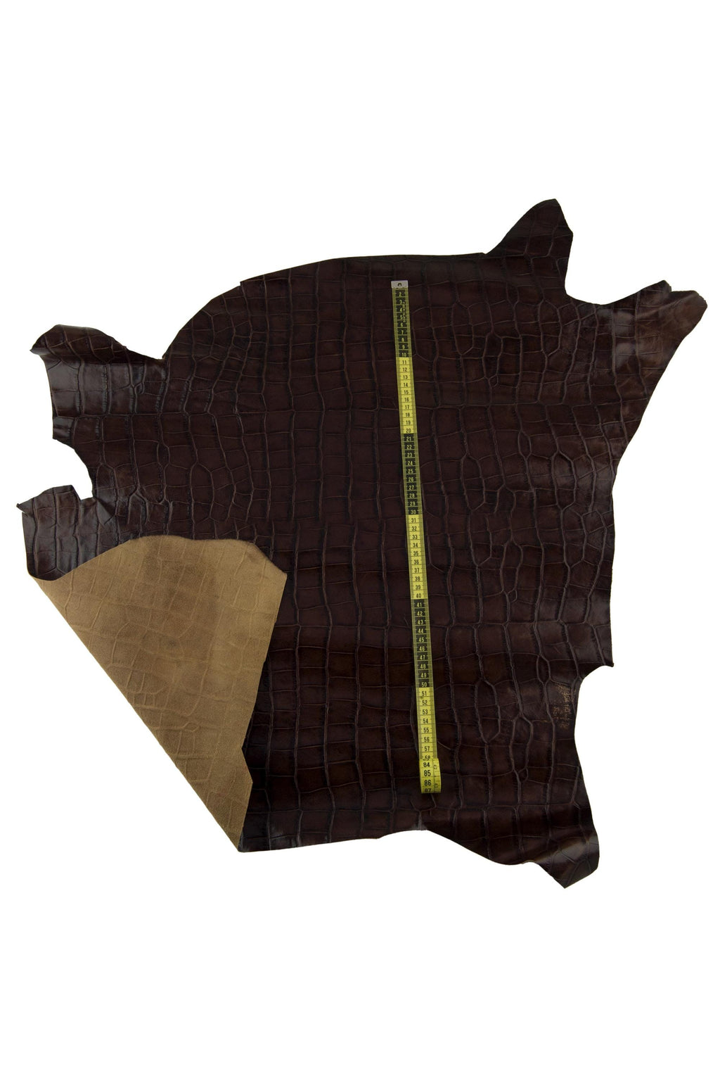 Brown CROCODILE embossed leather hide, animal printed glossy calfskin, stiff cowhide 0.8 - 1.0 mm B17465-ST La Garzarara
