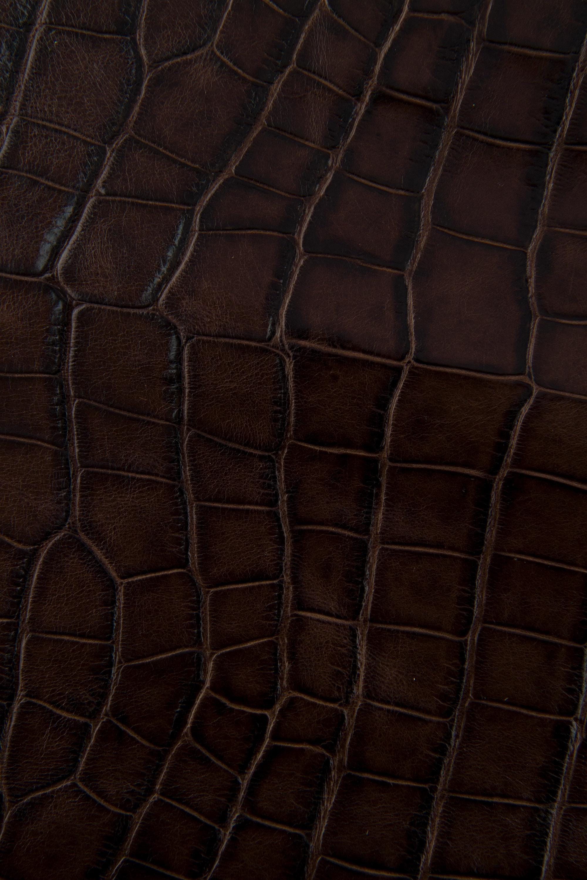 Brown CROCODILE embossed leather hide, animal printed glossy calfskin, stiff cowhide 0.8 - 1.0 mm B17465-ST La Garzarara