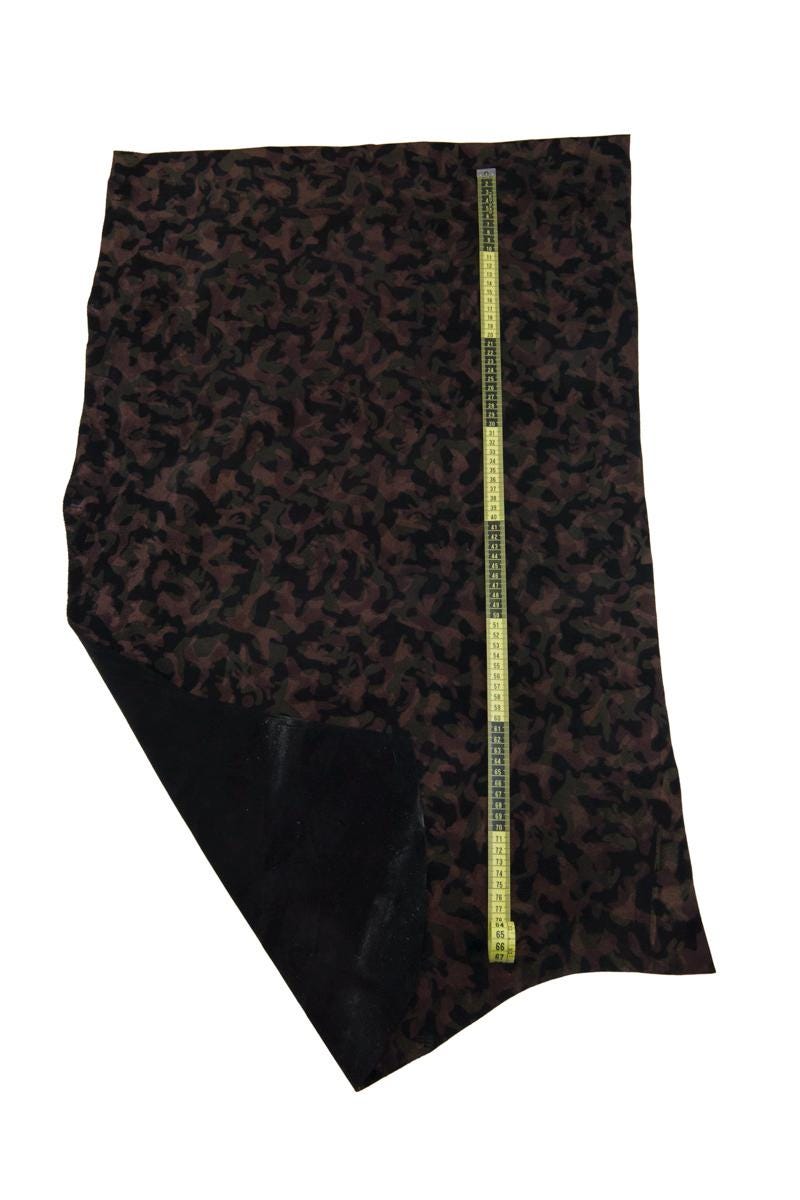 CAMOUFLAGE textured leather hide, bronze brown military print on suede calfskin B17318-MT(ST) La Garzarara