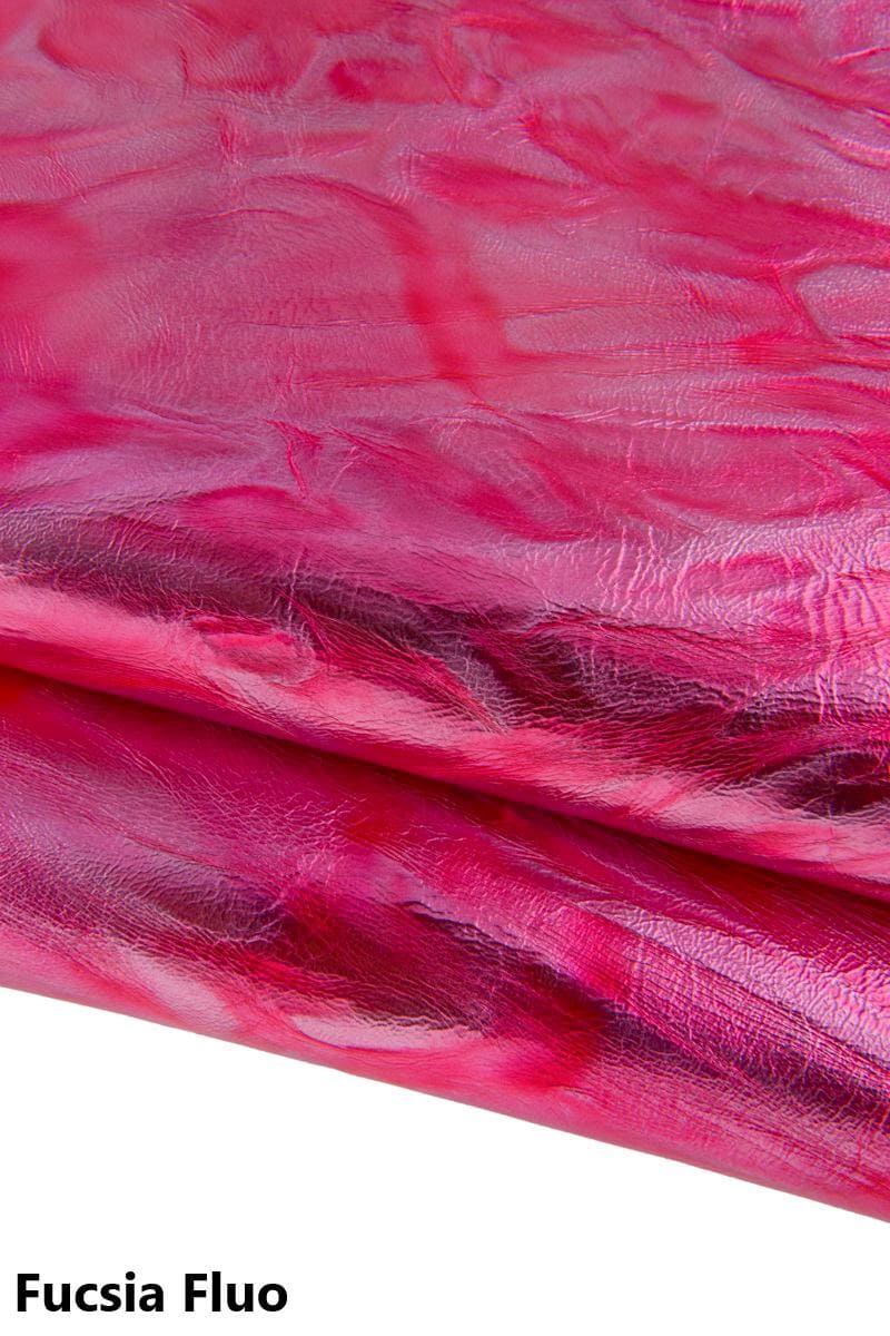 METALLIC wrinkled goatskin leather in bright and fluo neon colors, soft shaded hides for diy projects B17321-MT La Garzarara
