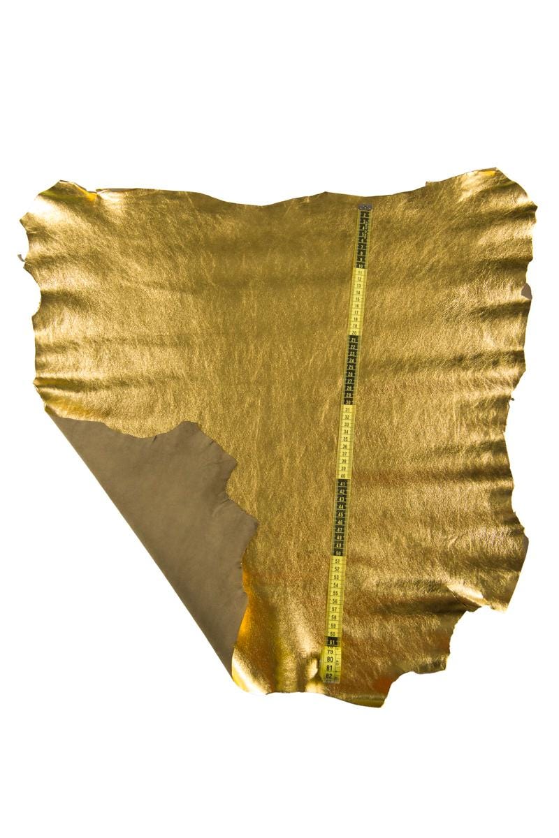 DOUBLE FACE leather skin, gold metallic military green suede goatskin soft italian leather hide, ideal for crafting and diy B16967-MT