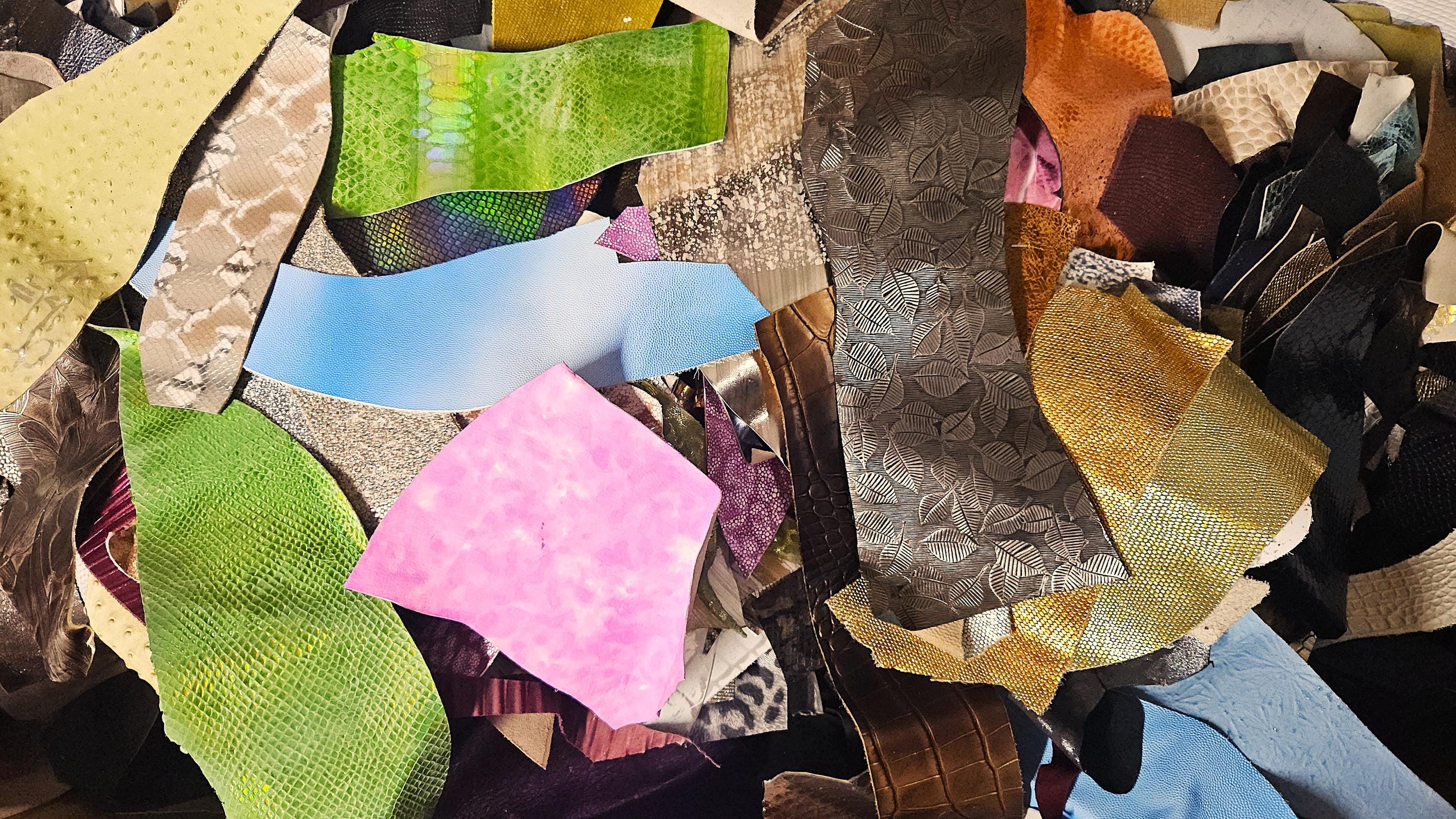 Small Leather Scraps, Mini Craft Offcuts, Assorted Colors Textures and Finishes for Earrings Jewelry and 2x4"/5x10 cm minimum measures RT87