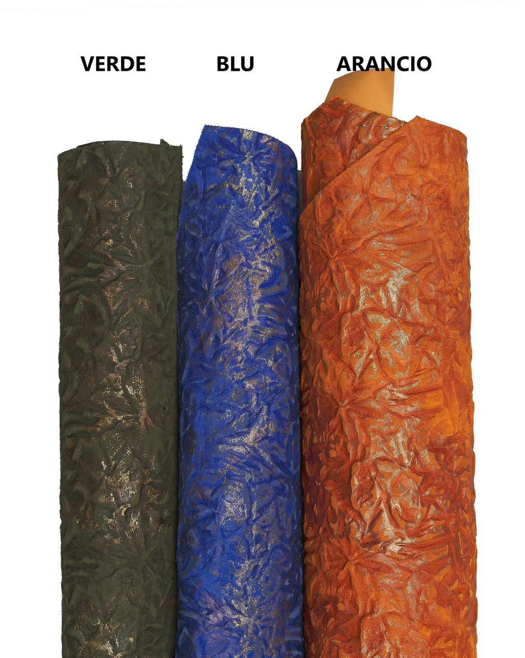 SPORTY leather hide, orange green blue CORTEX like embossed suede calfskin, soft vintage split cowhide B16866-VT La Garzarara
