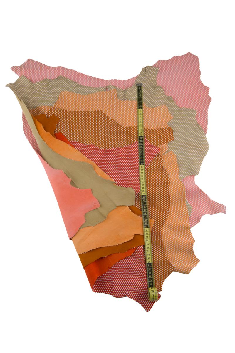 POLKA DOT printed suede leather skin, beige, pink, yellow, tan, orange textured soft goatskin B17346-ST La Garzarara