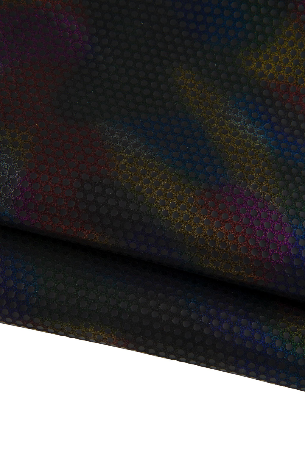 Black grain leather hide, holographic polka dot laminated skin, rainbow glossy fashion leather hide B17389-MT(ST) La Garzarara